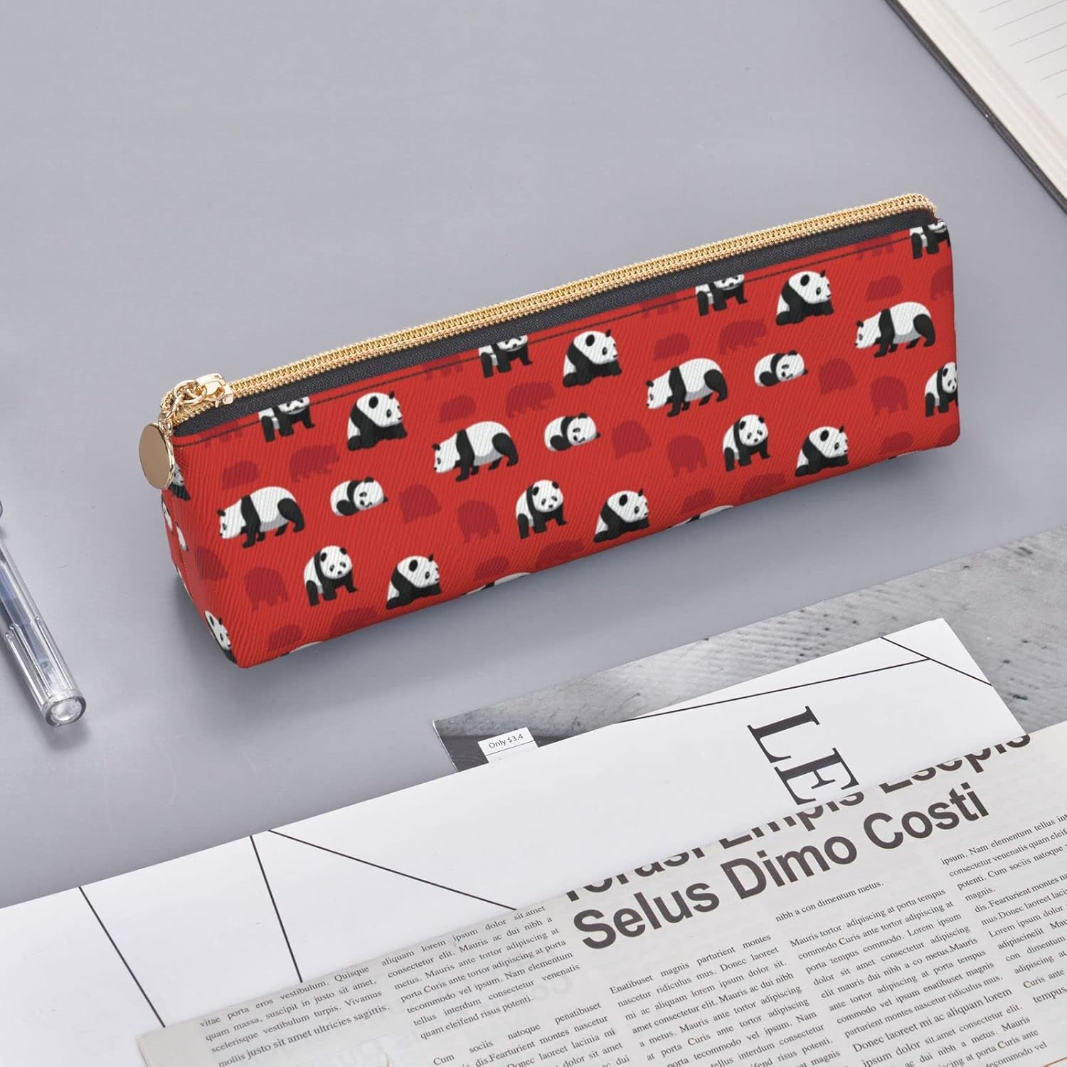 Panda Pencil Case Cosmetic Bag Pencil Case Triangle Leather Storage Bag Zipper Stationery Organizer for Adults Office, panda, Bag organiser – Bild 8