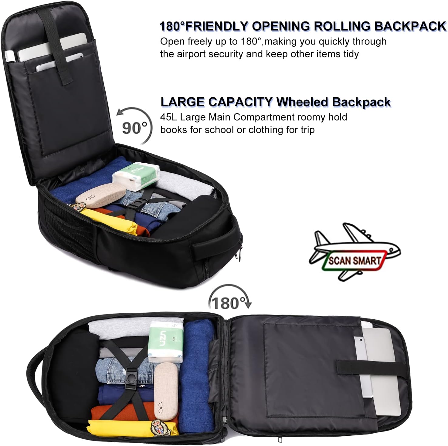 Trolley Backpack with Wheels Laptop Travel Backpack for Adults School Bag with Wheels Business Trolley Laptop Bag, black, School bag with wheels – Bild 3