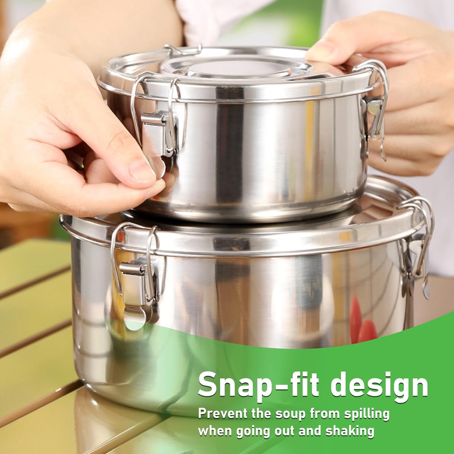 Lunch Box Stainless Steel Round, Pack of 3 Adult Lunch Box, Leak-Proof, BPA-Free Lunch Box for Adults and Children, Portable and Environmentally Friendly Lunch Box, 660, 1040, 1590 ml – Bild 5