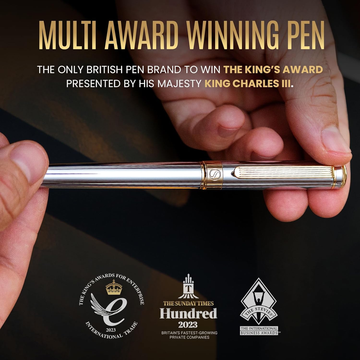 Scriveiner Ballpoint Pen - High Quality Design Rollerball Pen with 24 Carat Details, Black Schmidt Refill, Gift Box, Office Set, Beautiful Professional Ballpoint Pen (Silver) – Bild 8