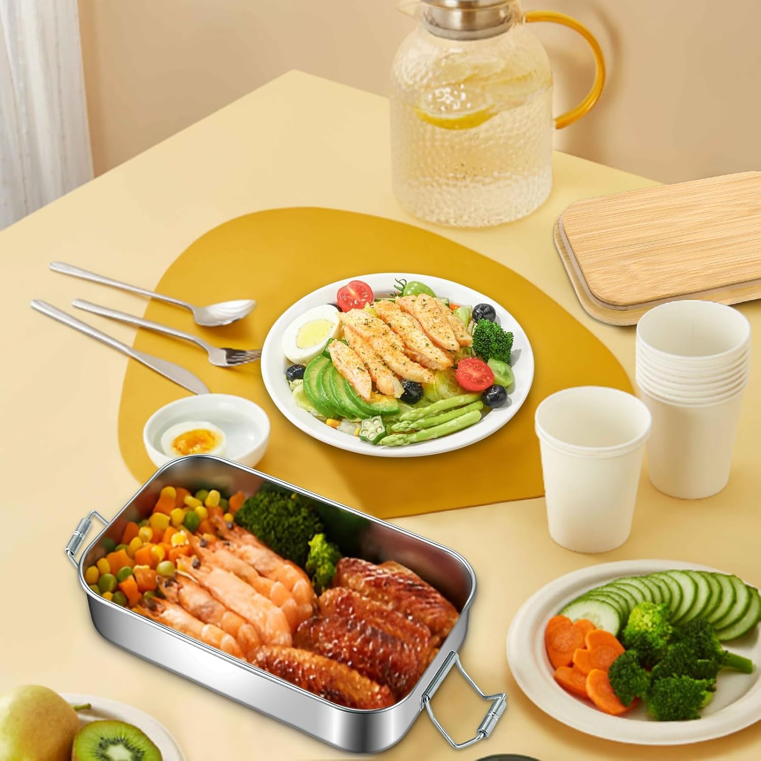 SHUESS Set of 2 Stainless Steel Children's Lunch Box 700 ml with Bamboo Lid - Leak-proof Metal Lunch Box Stainless Steel Reusable - Lunch Boxes, Lunch Box Stainless Steel Metal for School Adults – Bild 5