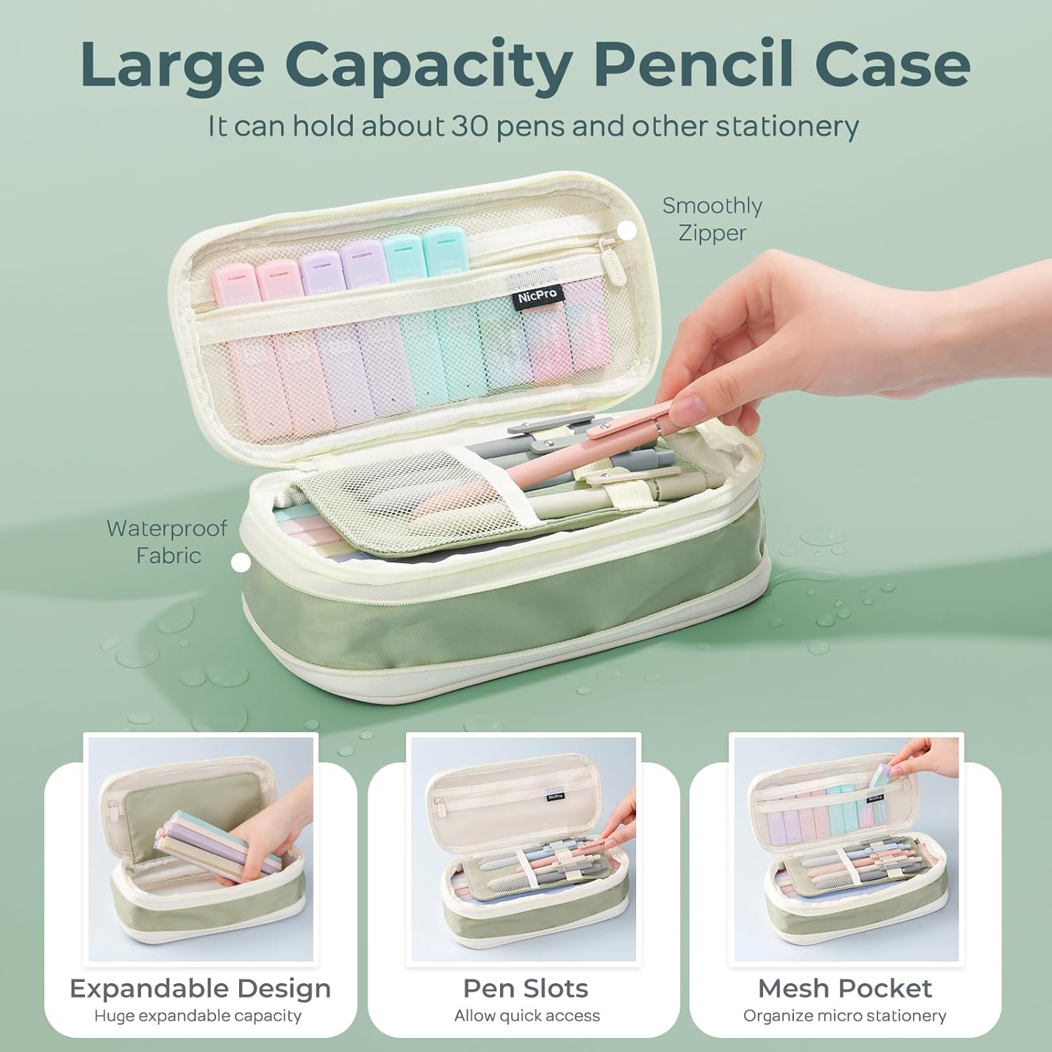 Nicpro 50 Pieces School Supplies with Pencil Case, 5 Retractable Black Gel Pens, 12 Colors Highlighter, 6 Mechanical Pencil 0.5 & 0.7 & 0.9 & 2.0mm, Ideal Student Accessories for Writing and Drawing – Bild 2