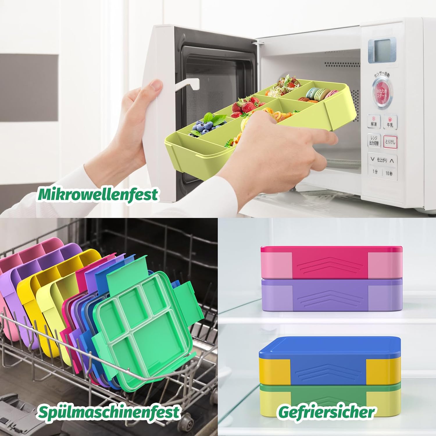 Children's Lunch Box with Compartments, 1300 ml Lunch Box for Children, Leak-Proof Bento Box with 5 Compartments, Cutlery Set, Lunch Box for Nursery, School, Picnic, Excursions (Green) – Bild 6