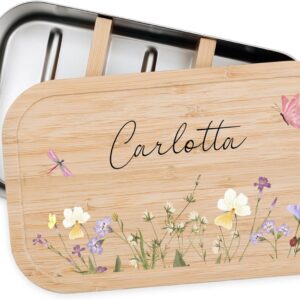 Personalised Lunch Box for Children with Special Print – Robust Stainless Steel Lunch Box – Personalised Gifts for Children and Adults (Flower Meadow, Small Tinplate)