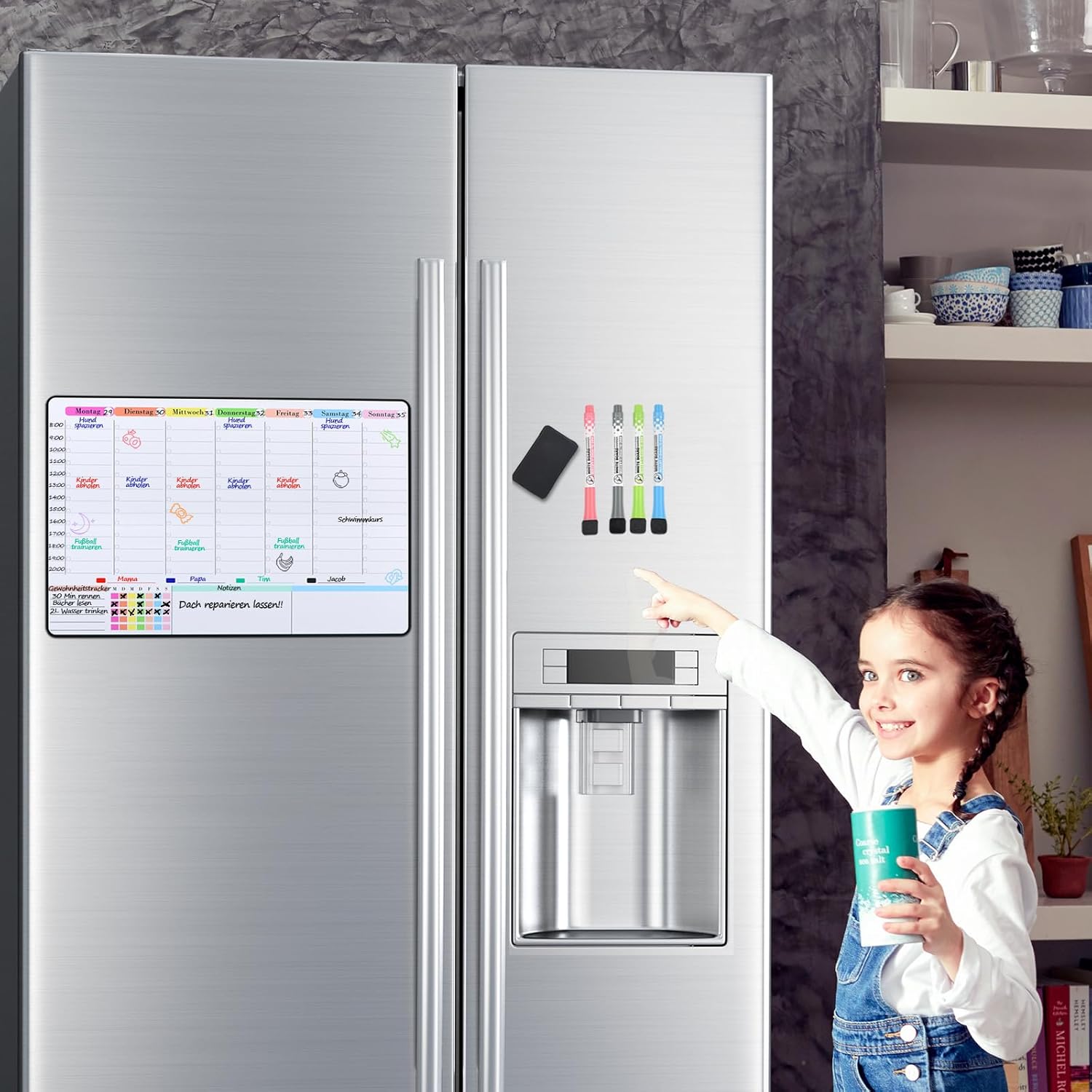 POPRUN Magnetic Whiteboard Weekly Planner Wipe Clean Family Planner Planning Board Household Plan Menu Planner Magnetic Board for Fridge Cleaning Plan Timetable for Office and School 42 x 28 cm in – Bild 4