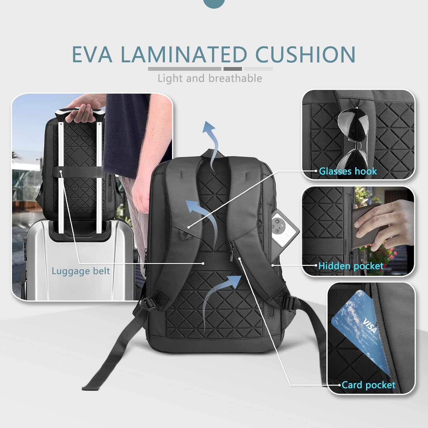 Men's Laptop Business Backpack with Laptop Compartment with USB Charging Port, Theft-Proof Hand Luggage, Daypack, Water-Repellent, Multifunction Laptop Bag for Work, School, Travel – Bild 5