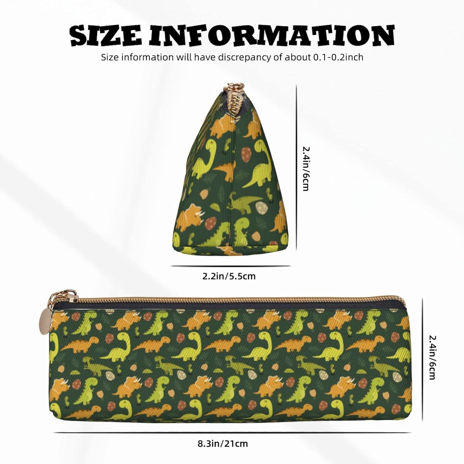 Dinosaur Pine Pencil Case Cosmetic Bag Pen Case Leather Triangle Storage Bag Zipper Stationery Organizer for Adults Office, Dinosaur Pineapple, Bag organiser – Bild 2