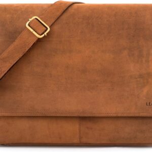LEABAGS Leather Shoulder Bag Men & Women I Messenger Bag with Shoulder Strap I Genuine Leather Laptop Bag up to 15 Inches I Shoulder Bag I Work Bag I Carry Bag I Handbag