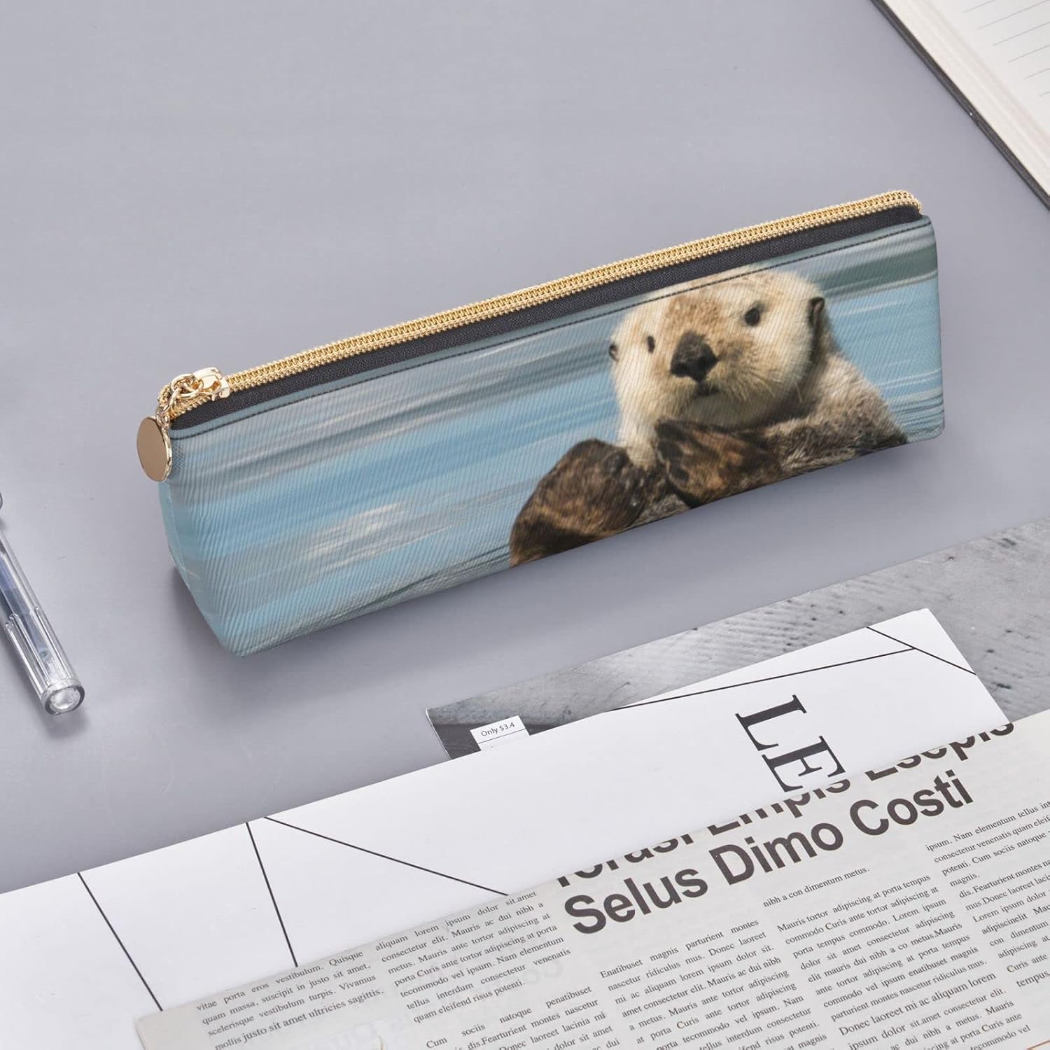 Federmäppchen mit niedlichen Ottern im Meer, dreieckiges Stiftetui, tragbares Federmäppchen, Leder-Organizer mit Reißverschluss, Kosmetiktasche – Bild 8