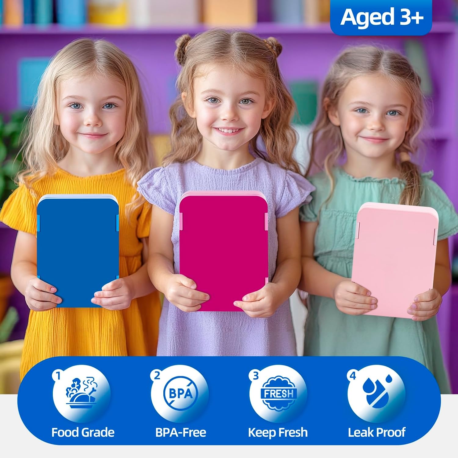 QCQHDU Children's Lunch Box with 5 Compartments - Lunch Box with Dividers, 1300 ml Bento Box for School, Nursery, Outdoor, Leakproof, Dishwasher Safe, BPA-Free, Food Container with Cutlery (Blue) – Bild 6