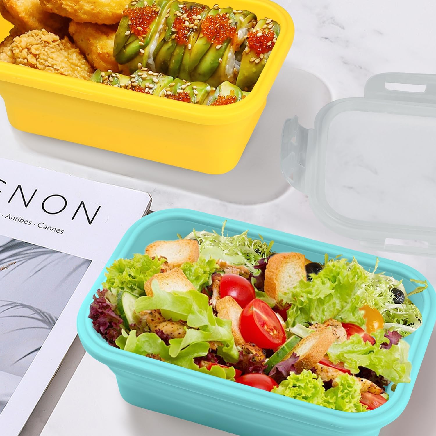 Foldable Lunch Box, Set of 2, 800 ml, Foldable Tupperware Set, Silicone Food Storage Containers with Lid for Food Storage, Meal Prep Boxes – Bild 5