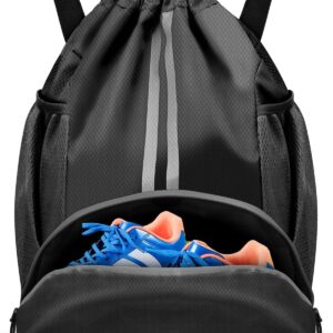 BROTOU Gym Bag Football Bag Backpack with Drawstring Adjustable Drawstring Gym Bag Waterproof Sports Bag for Men Women Children Youth, black, Unit size, Retro
