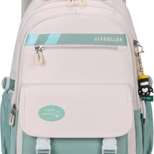 School Backpack Girls School Bag Boys Teenagers Waterproof Nylon Backpack Girls Multiple Pockets School Bag Lightweight School Bag for Girls Travel Backpack for School Travel Sports (Green)