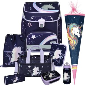 Dreamland Unicorn SCOOLI Undercover EasyFit School Bag Set 9 Pieces with Sports Bag, Lunch Box, Drinking Bottle and School Bag Rainbow Mane, Purple, Size: W 33 x H 36.5 x D 29 cm, purple, Sporty