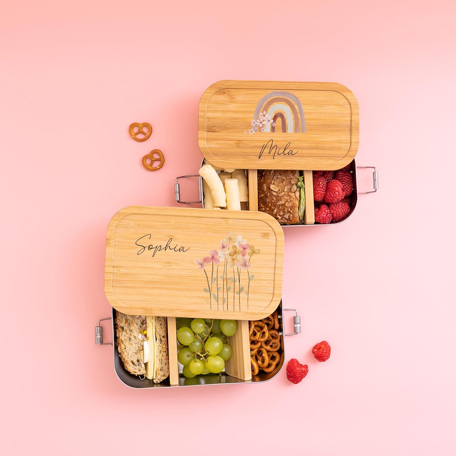 Personalised Lunch Box for Children with Special Print - Robust Stainless Steel Lunch Box - Personalised Gifts for Children and Adults (Flower Dots, Small Tinplate) – Bild 3