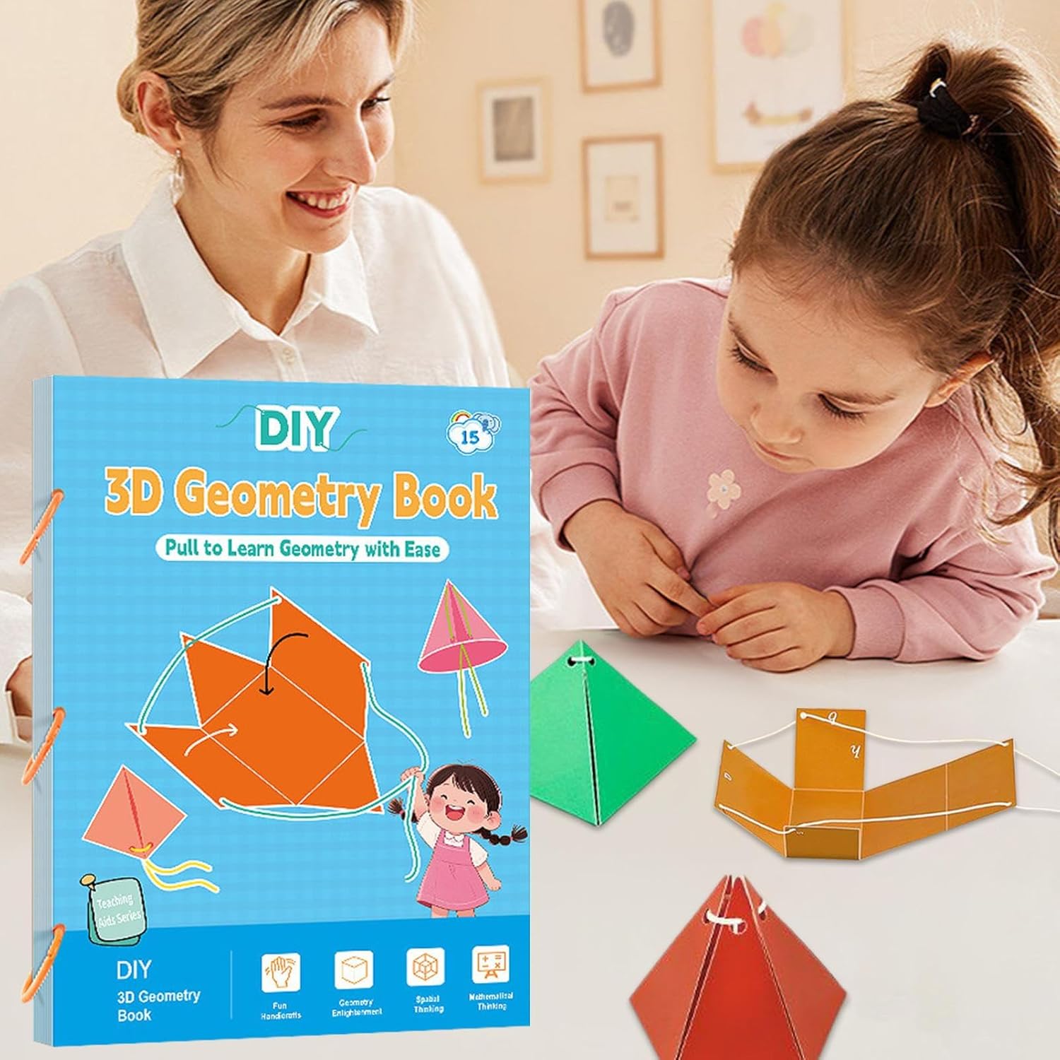 Geometrie-Buch für – 3D-Lernhandbuch, interaktiver mathematischer Leitfaden mit gewebten Seilen, lustiges Lernheft | Mädchen Schüler im Alter von 5 bis 12 Jahren entwickelt – Bild 4