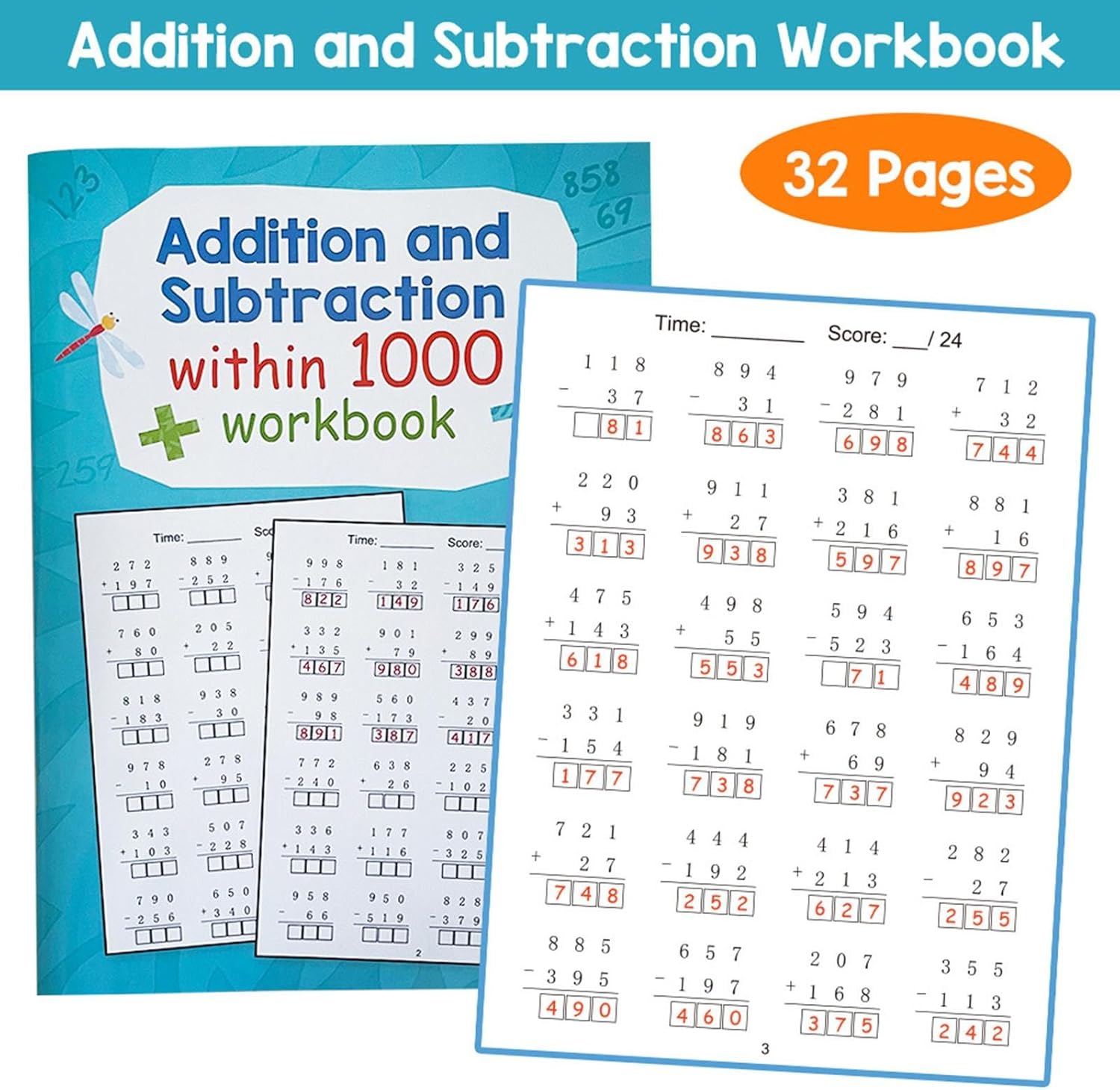 predolo Mathe-arbeitsbuch Zahlen Innerhalb 1000 Subtraktion Addition Lernheft Motivierende Übungen für Kinder Alter 6+ Vorschule 28cmx20.5cm – Bild 2