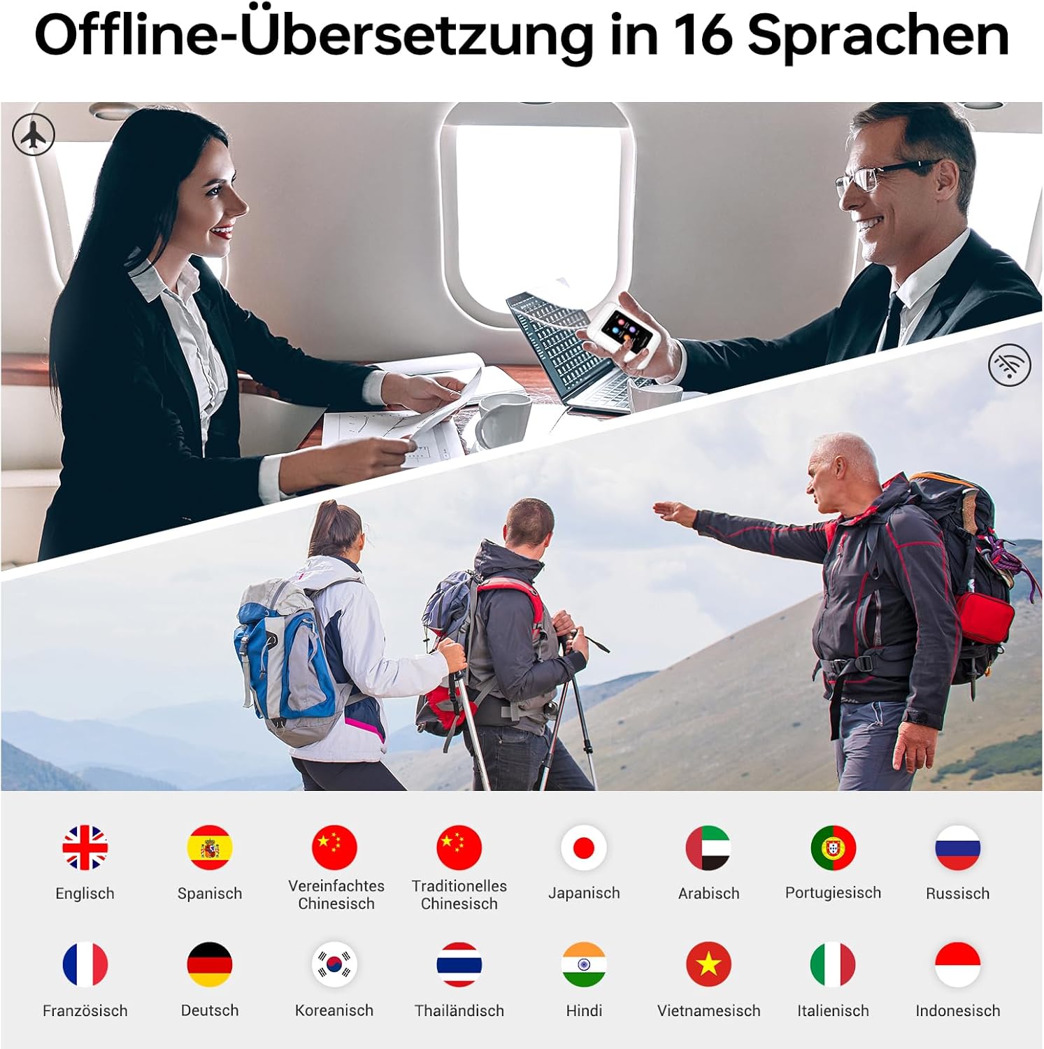 A8 Translator Headphones, Offline AI Real Time Translator with ChatGPT, Without App, Independent Usable, Voice Translator Without Internet for 16 Languages, Online Translation for 144 Languages – Bild 3