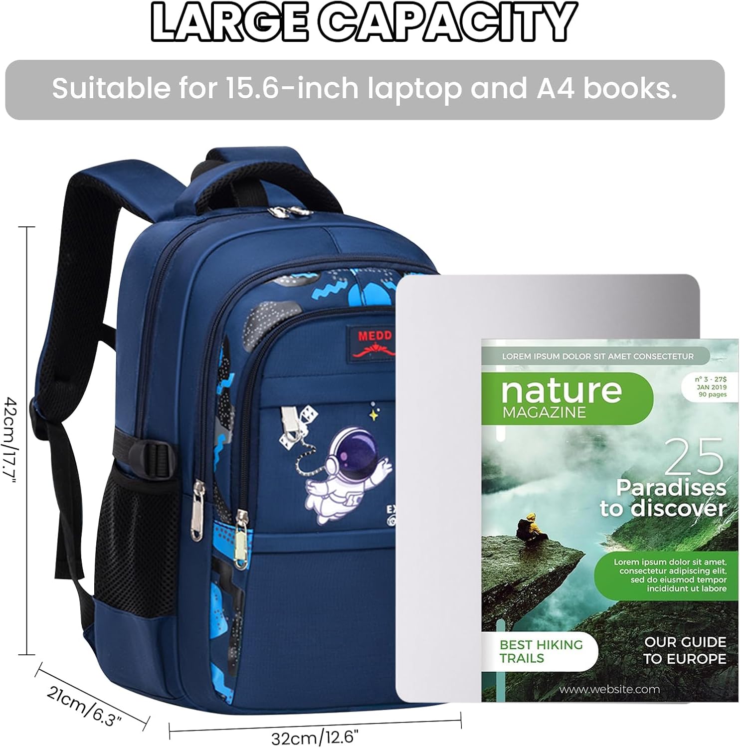 IvyH Kids Backpack Boys School Bag for 1-6th Grade, Waterproof Lightweight Large Capacity Backpack School for Boys from 6-12 Years, Ergonomically Designed Backpack, #8484-Blue, L, Rucksack Backpacks – Bild 3