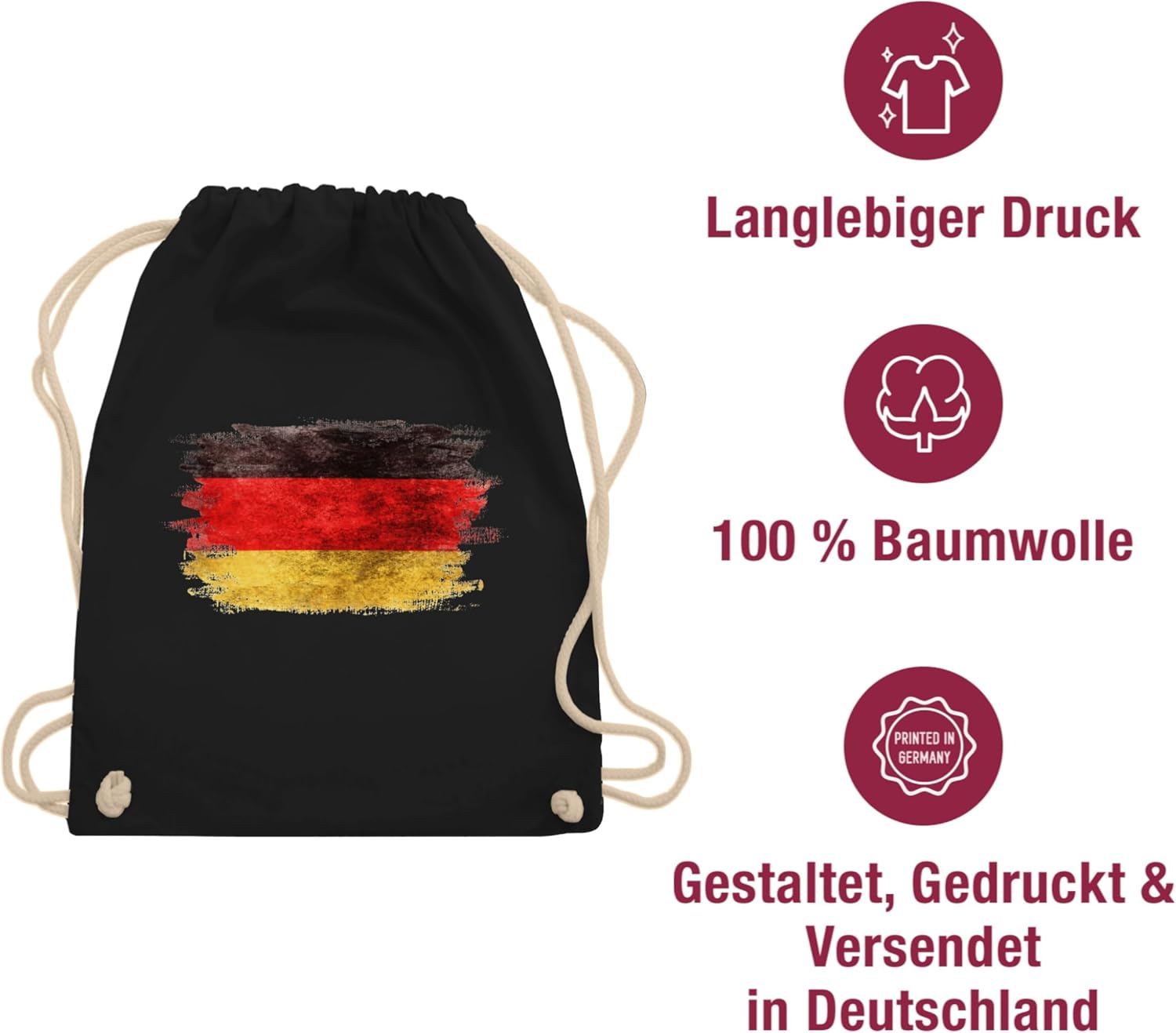 Shirtracer - Gym Bag Backpack - Football Euro World Cup - Bags - Vintage Germany Flag | Black Red Gold – Bild 5