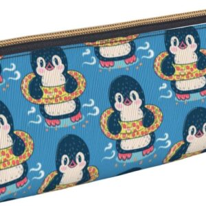 Federmäppchen mit schwimmendem Pinguin-Muster, dreieckiges Stiftetui, tragbares Federmäppchen, Leder-Organizer mit Reißverschluss, Kosmetiktasche