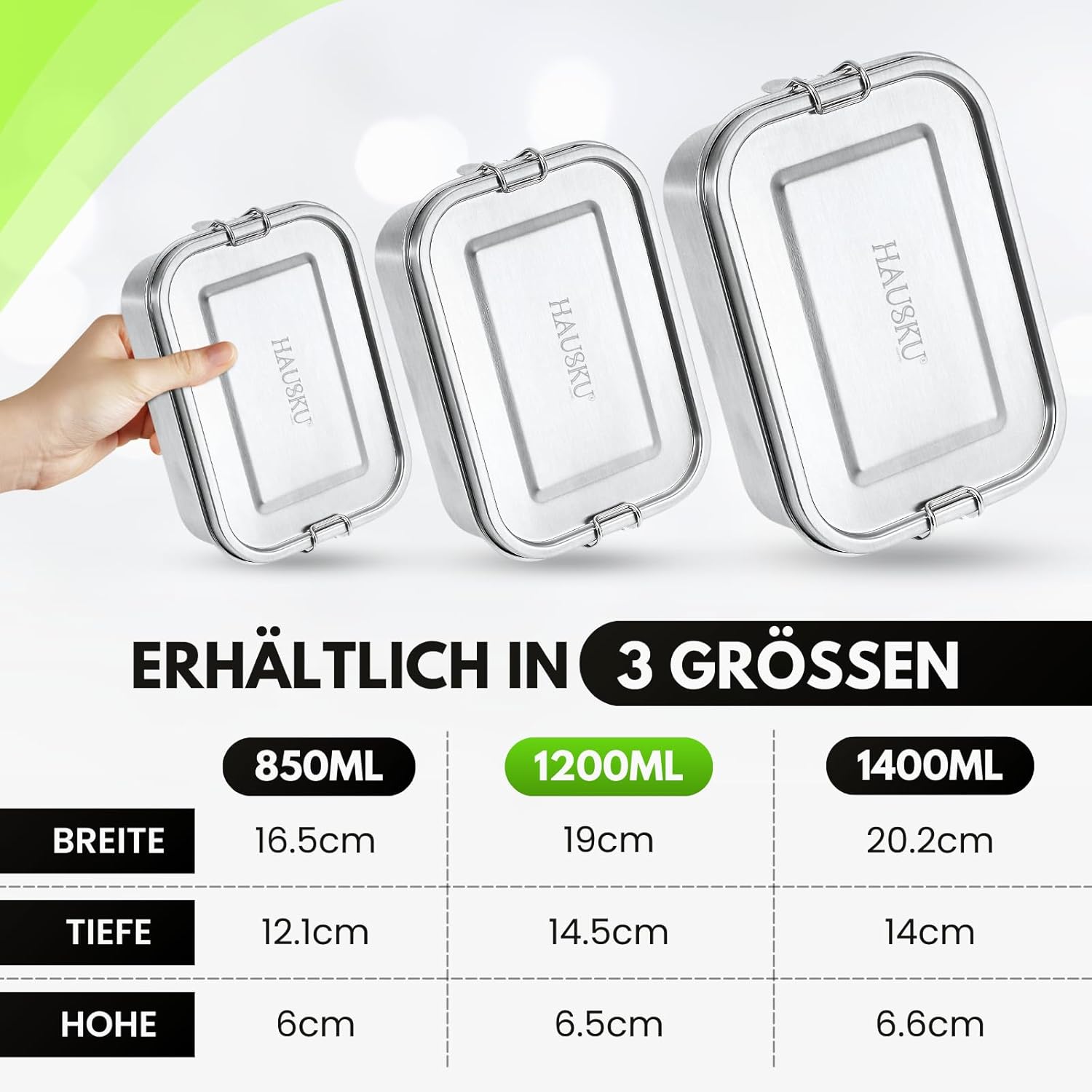 Stainless Steel Lunch Box with Compartments, 1200 ml, Lunch Box with Movable Divider and Cutlery, Leak-Proof Metal Lunch Box, BPA-Free, Dishwasher Safe, Reusable, for Adults and Children – Bild 9
