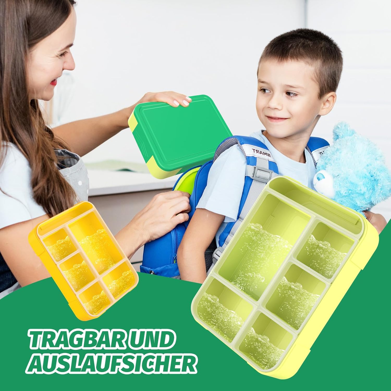 Children's Lunch Box with Compartments, 1300 ml Lunch Box for Children, Leak-Proof Bento Box with 5 Compartments, Cutlery Set, Lunch Box for Nursery, School, Picnic, Excursions (Green) – Bild 5