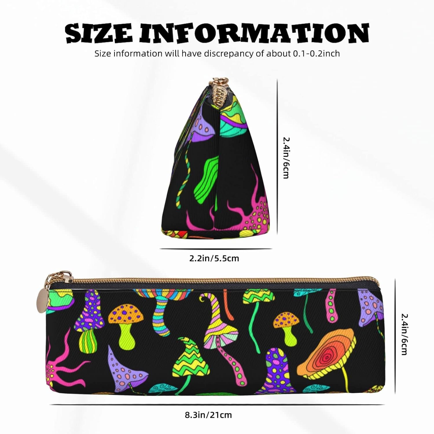 Federmäppchen mit süßem Trippy-Pilz-Druck, dreieckiges Stiftetui, tragbares Federmäppchen, Leder-Organizer mit Reißverschluss, Kosmetiktasche – Bild 6