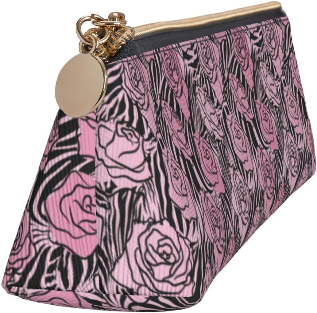 Federmäppchen mit Leoparden- und Rosen-Blumenmuster, Kosmetiktasche, Stifttasche, dreieckiges Leder, Aufbewahrungstasche mit Reißverschluss, Schreibwaren-Organizer für Erwachsene im Büro – Bild 4