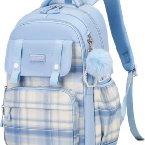 Tanou Backpack Girls School Backpack Teenagers 24L Breathable School Bag for Girls 3rd to 9th Grade Kids School Bag Casual Daypack with Check Pattern