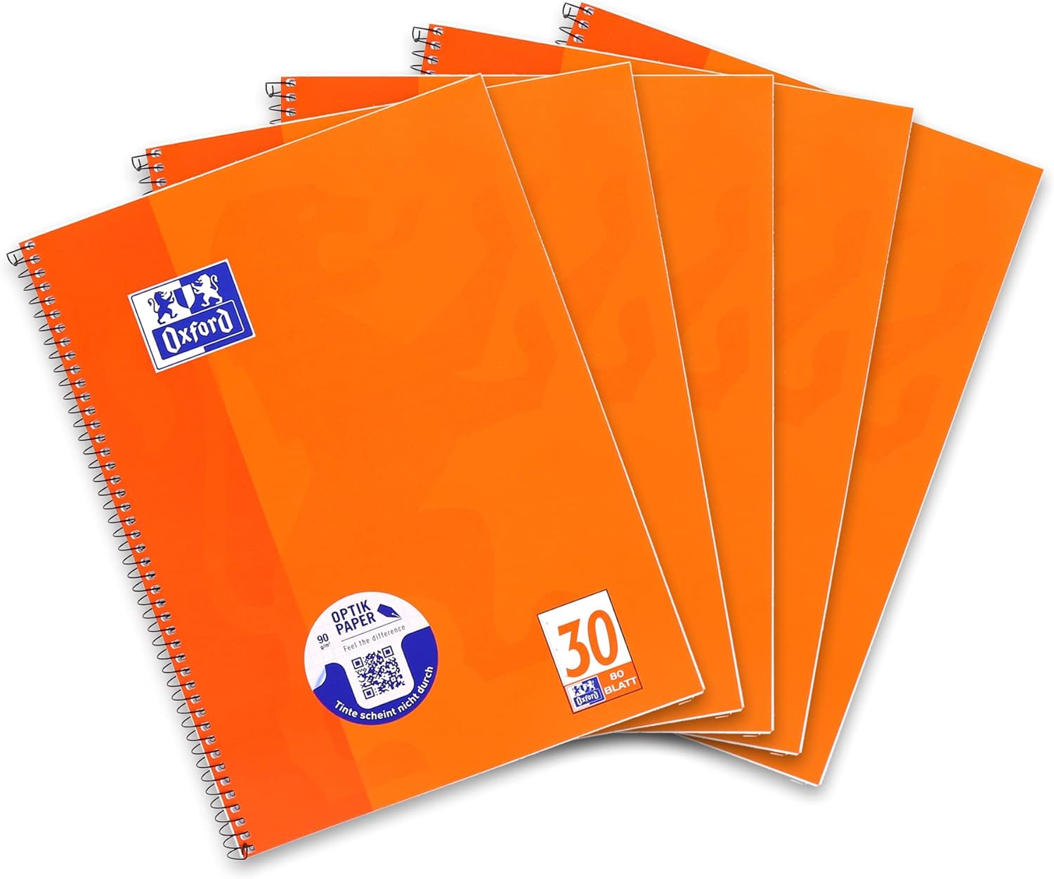 Oxford A4 Blank College Notepad, 80 Sheets, Punched, Orange, Pack of 5