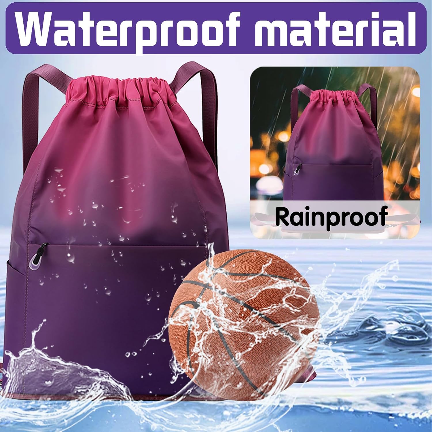 Gym Bag Sports Bag Men and Women Waterproof Colour Gradient Sports Bag Foldable Large Capacity Bag with Drawstring Backpack Drawstring Bag Men Girls – Bild 6