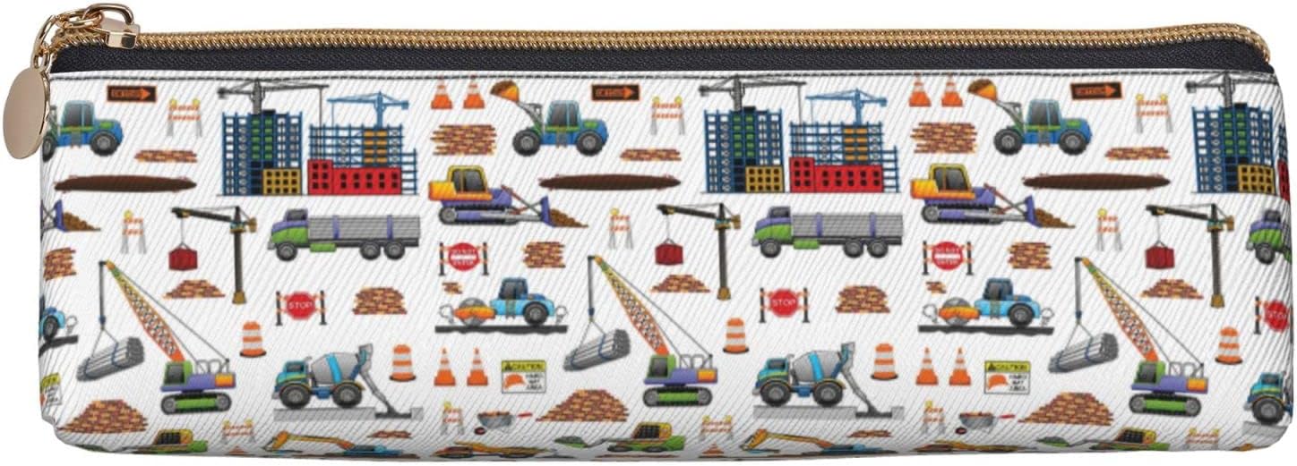 Federmäppchen mit BAU-LKW-Muster, Kosmetiktasche, Stiftetui, dreieckiges Leder, Aufbewahrungstasche, Schreibwaren-Organizer mit Reißverschluss, für das Büro von Erwachsenen – Bild 3
