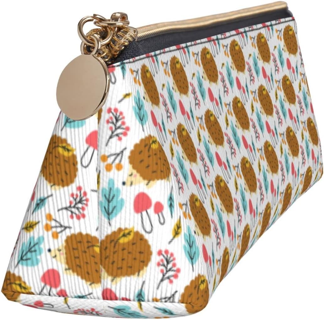 Cute Hedgehog Floral Pencil Case Cosmetic Bag Pencil Case Triangle Leather Storage Bag Stationery Organizer with Zipper for Adults Office, Cute Hedgehog And Flowers Pattern 02, Bag organiser – Bild 4