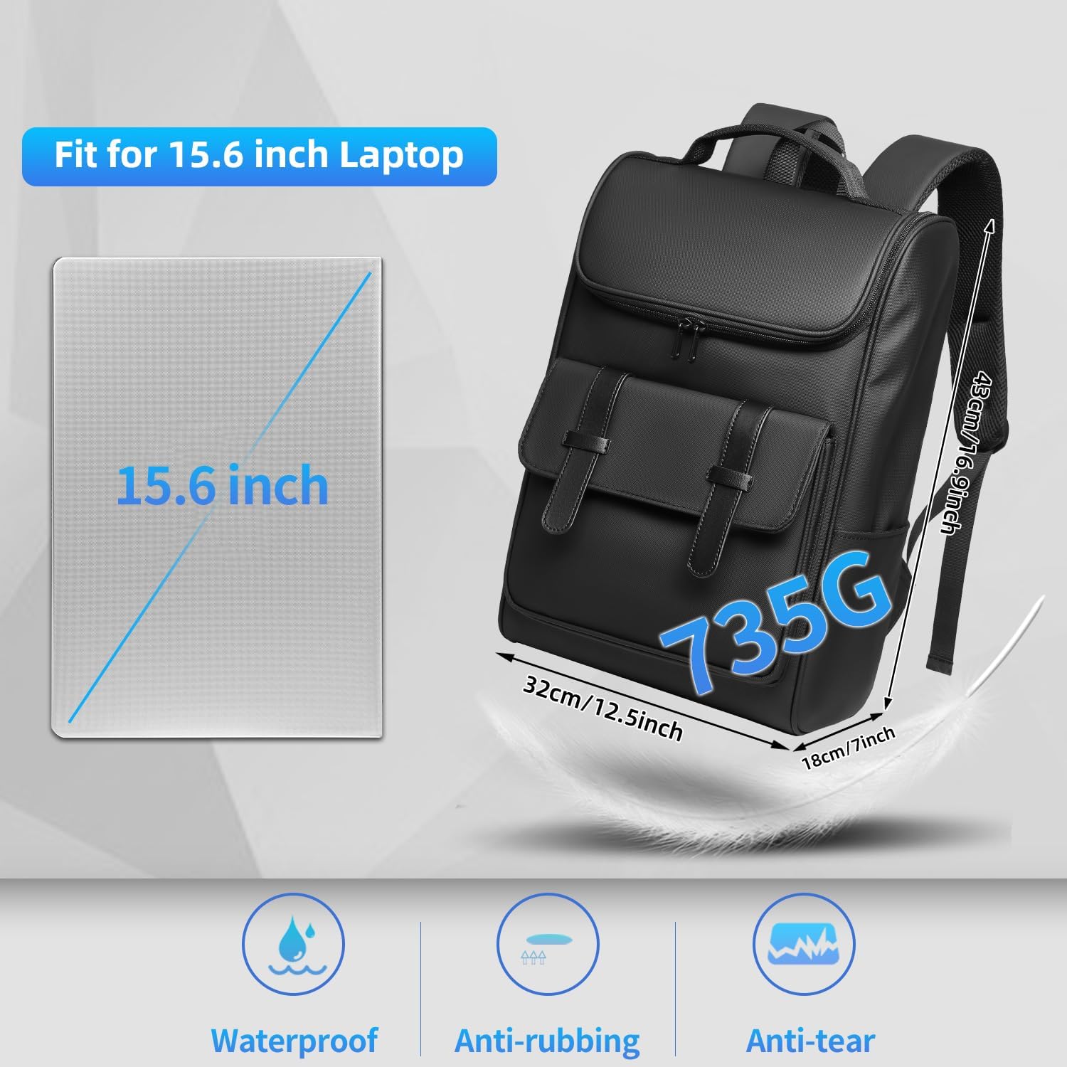 Business Backpack Men's Waterproof 15.6 Inch Laptop Backpack Women's Work School Backpack Girls Teenagers for Leisure University Travel Black, black, Casual – Bild 2