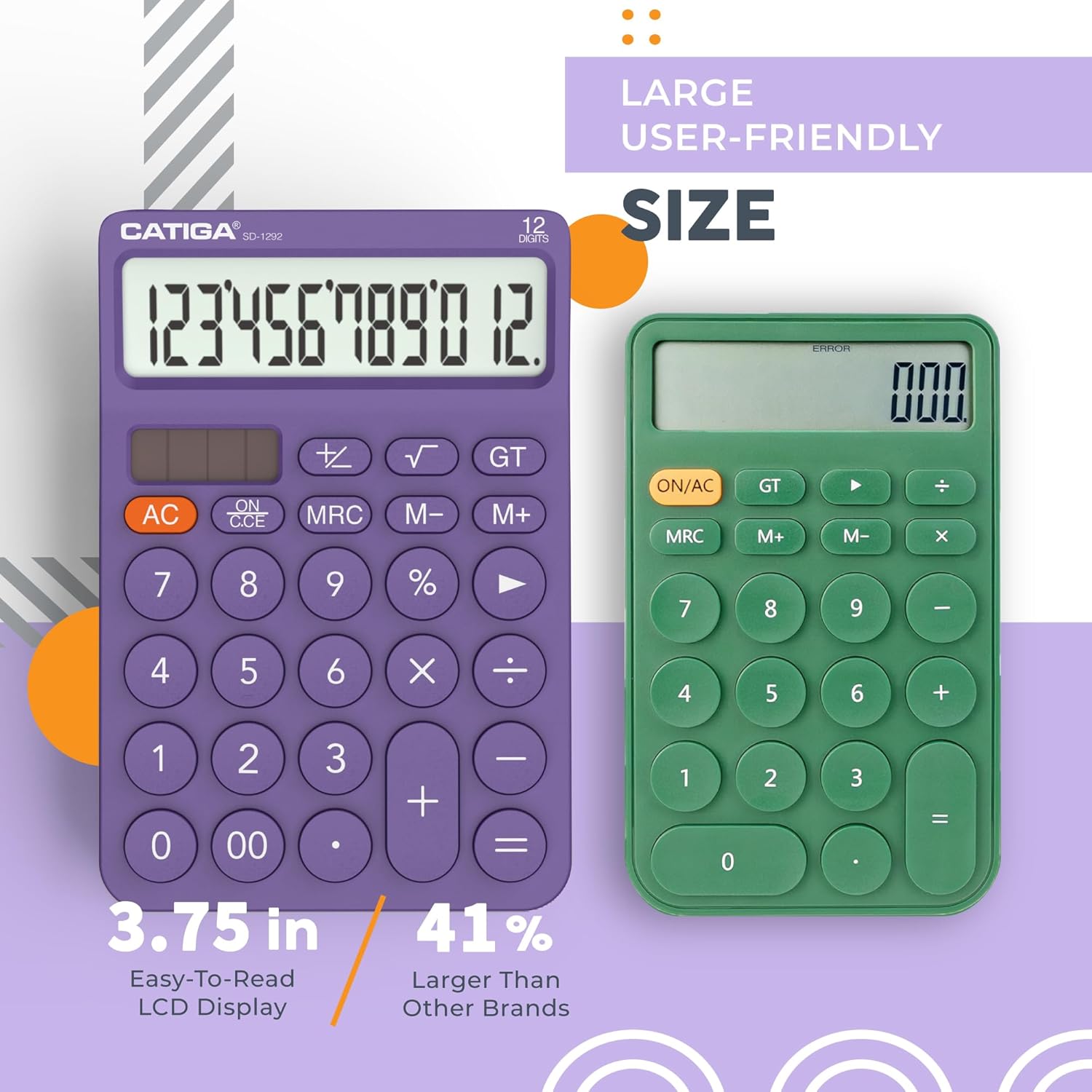 CATIGA 12 Digit Desktop Calculator with Large LCD Display, Round Design, Big Button, Solar and Battery Dual Power, Standard Function for Office, Home, School, SD-1292 – Bild 2