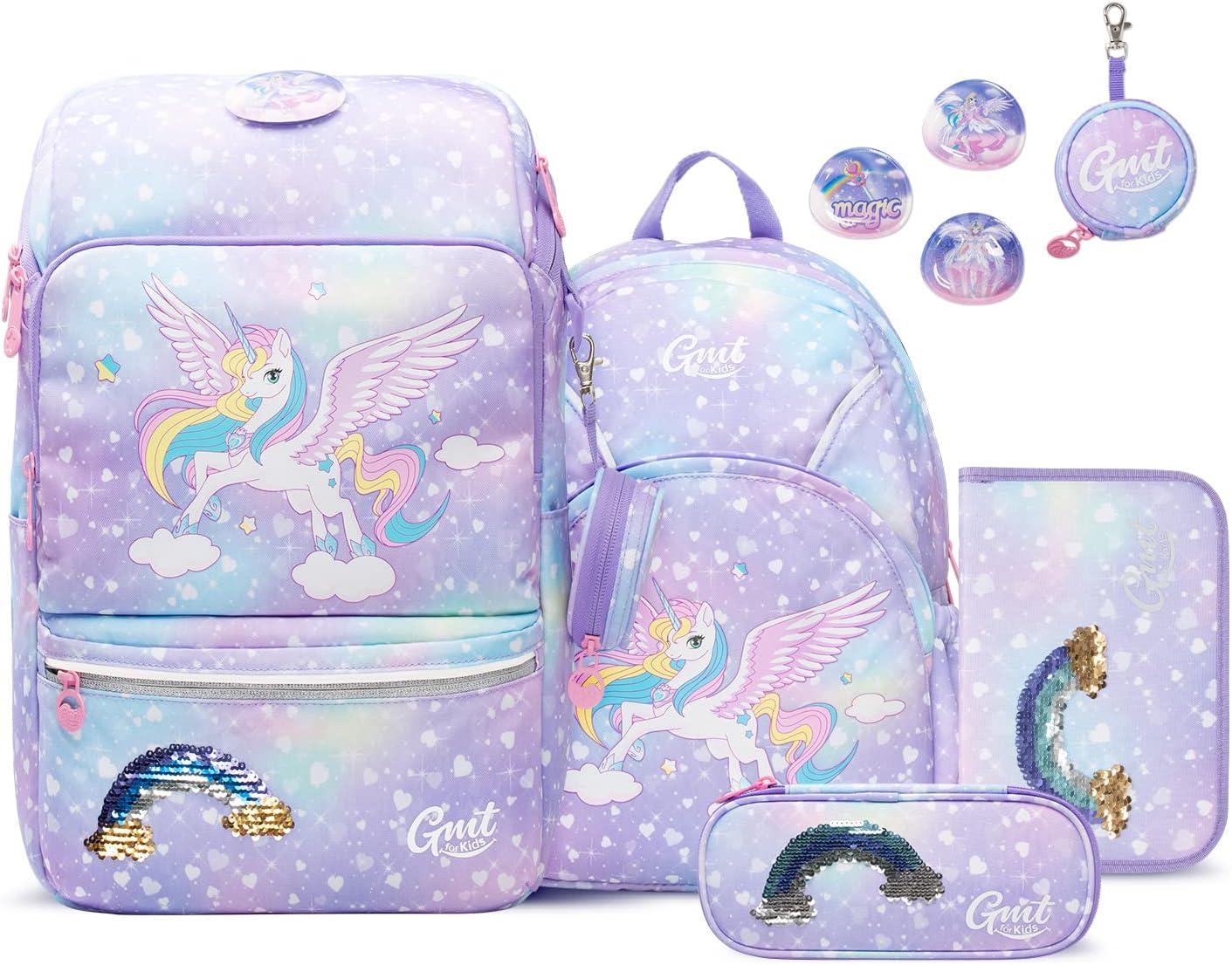 School Bag Set 6 Pieces Ergonomic Ultralight School Bag Girls Boys Children School Backpack Primary School Bags 1-4th Class Backpack 22 L, Unicorn-purple-6-piece, Rucksack