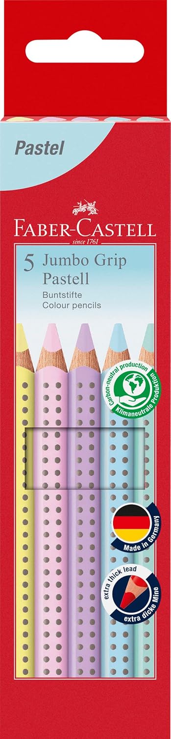 Faber-Castell - Jumbo Grip Colouring Pencils, Cardboard Case of 12 + 5 Jumbo Grip Neon Colours + 5 Pastel Colours – Bild 2