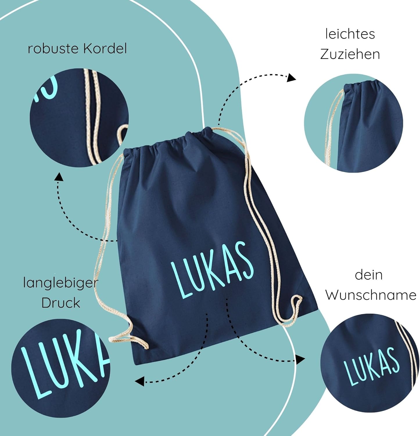 Personalised Gym Bag with Drawstring - Printed with Name - for Boys & Girls - Available in Many Colours – Bild 4