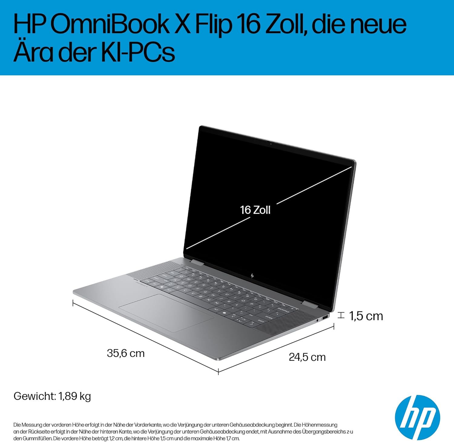 HP OmniBook X Flip 2-in-1 Next Gen AI Laptop, AMD Ryzen AI 5 340 (6C), Dedicated NPU for AI, 50 NPU Tops, Copilot+ PC, 16 Inch WUXGA 1920 x 1200 Touchscreen, 16 GB, 512 GB SSD, Win11, QWERTZ, Silver – Bild 6