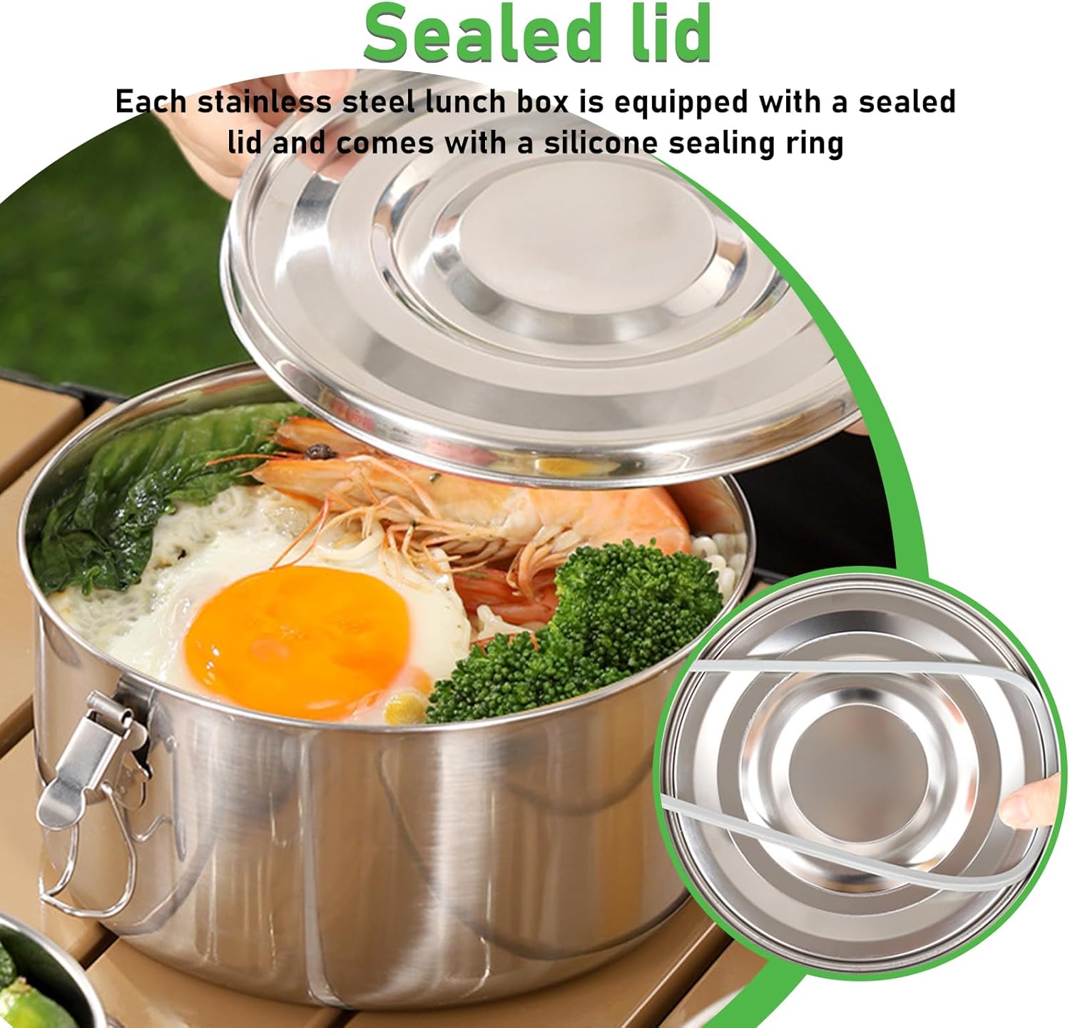 Lunch Box Stainless Steel Round, Pack of 3 Adult Lunch Box, Leak-Proof, BPA-Free Lunch Box for Adults and Children, Portable and Environmentally Friendly Lunch Box, 660, 1040, 1590 ml – Bild 3