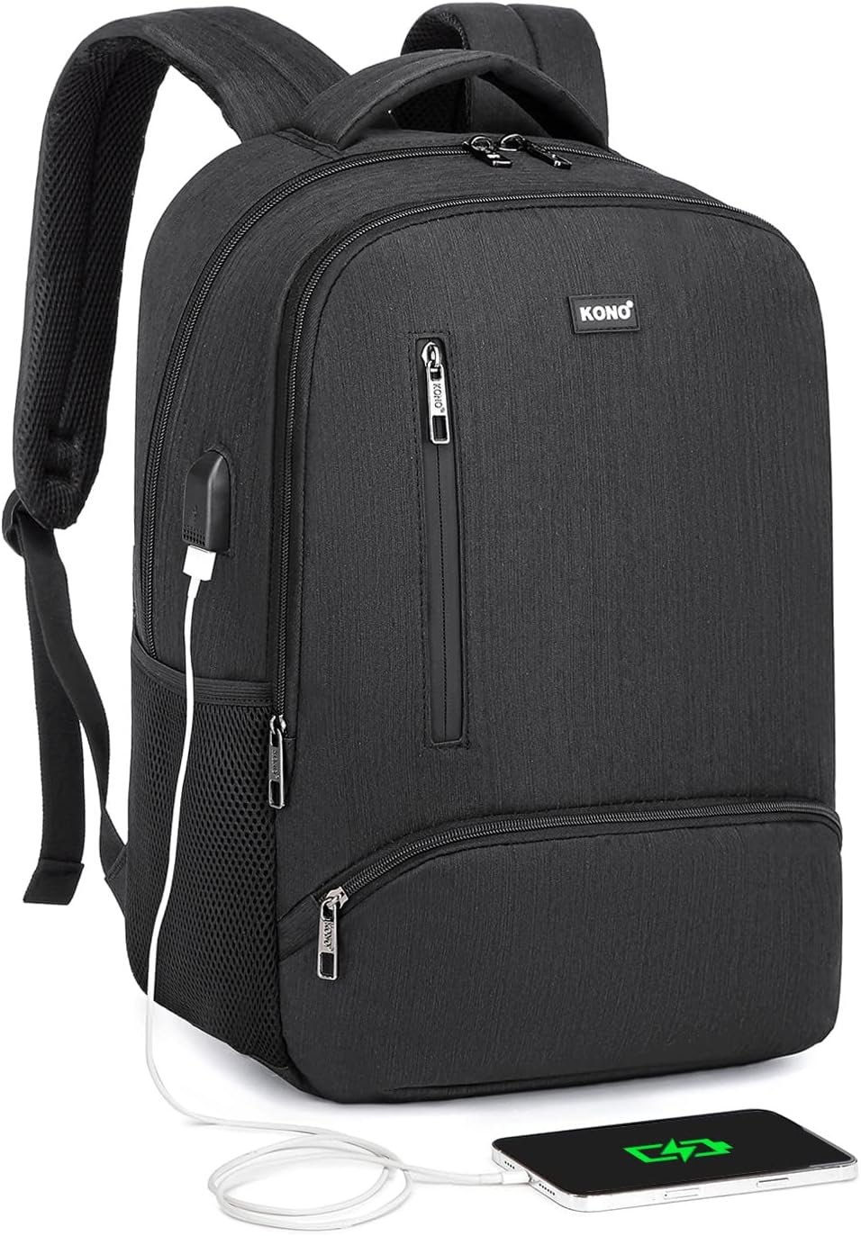 Kono Reise-Laptop-Rucksack mit USB-Ladeanschluss, wasserabweisend, für Arbeit, Business, Computertasche, Schultasche, Rucksack für Damen und Herren, lässiger Tagesrucksack, passend für 39,6 cm (15,6