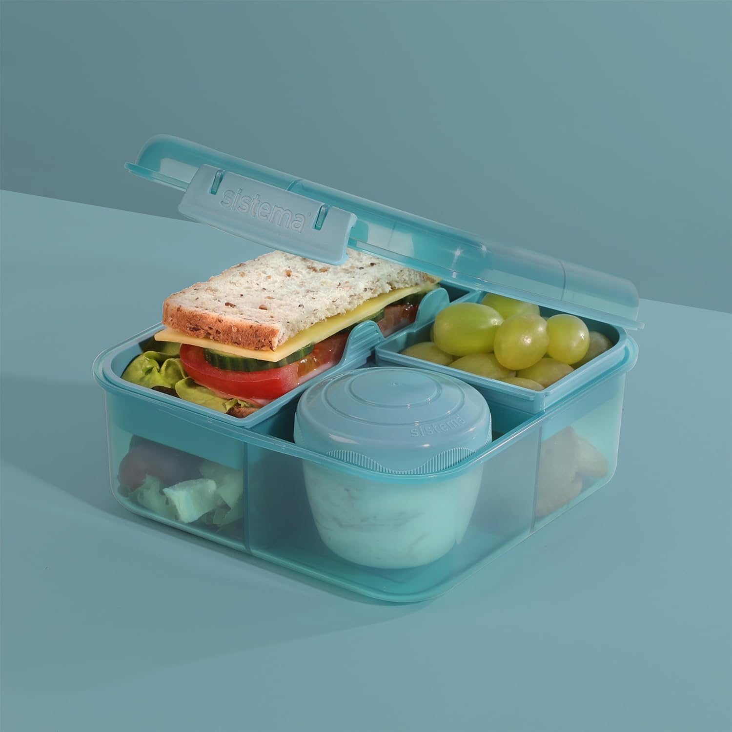 Sistema Bento Box Ocean Bound Plastic Lunch Box with Compartments, 1.25 L Lunch Box with Yoghurt/Fruit Container, Lunch Box Children and Adults, Made with Recycled Plastic, Turquoise – Bild 6