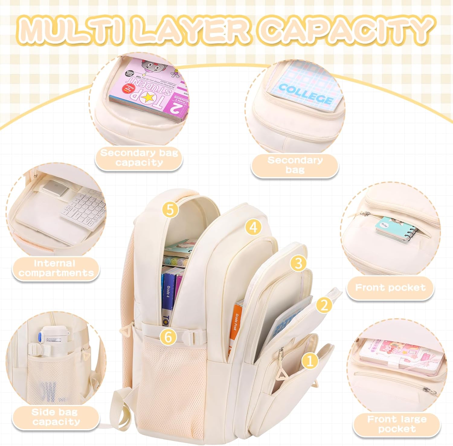 Cute Backpack for School Girls Aesthetic Backpack Women College Bookbag Large Student Laptop Bag Travel Leisure – Bild 2