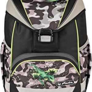 Herlitz Ultralight Camo Dragon School Bag, Children's Organiser for Students, Children, Hard Back, Unisex, School Bag in the Back, Spacious Durable School Backpack, Multicoloured, M