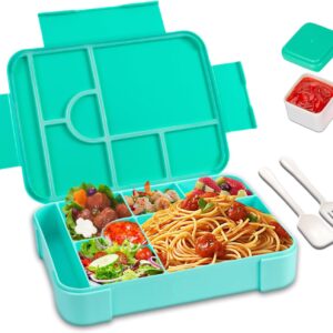 Children's Lunch Box with Compartments, 1330 ml BPA-Free Lunch Box Children (Spoon and Fork), Reusable Bento Box, Lunch Box for School, Picnic, Microwave (Ocean Blue Lunch Box)