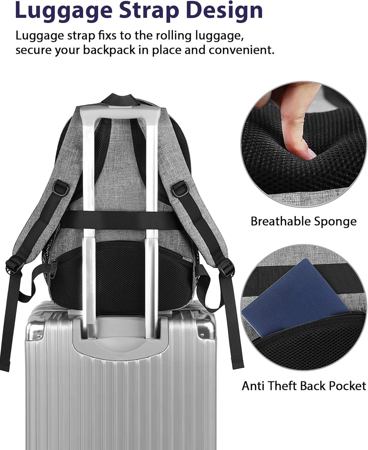 MATEIN Laptop Backpack Men's 17 Inch Large Waterproof Backpack Men's Travel Bag Work Business School Backpack with USB Charging Port, Anti Theft TSA Backpack Teenager Daypack, Grey – Bild 3