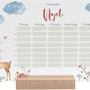 Timetable Wipeable Personalised with Name + Wooden Holder and Pen – DIN A4 – Gifts for School Enrolment – First Day of School Gift for Girls/Boys – Small Gift for First Day of School