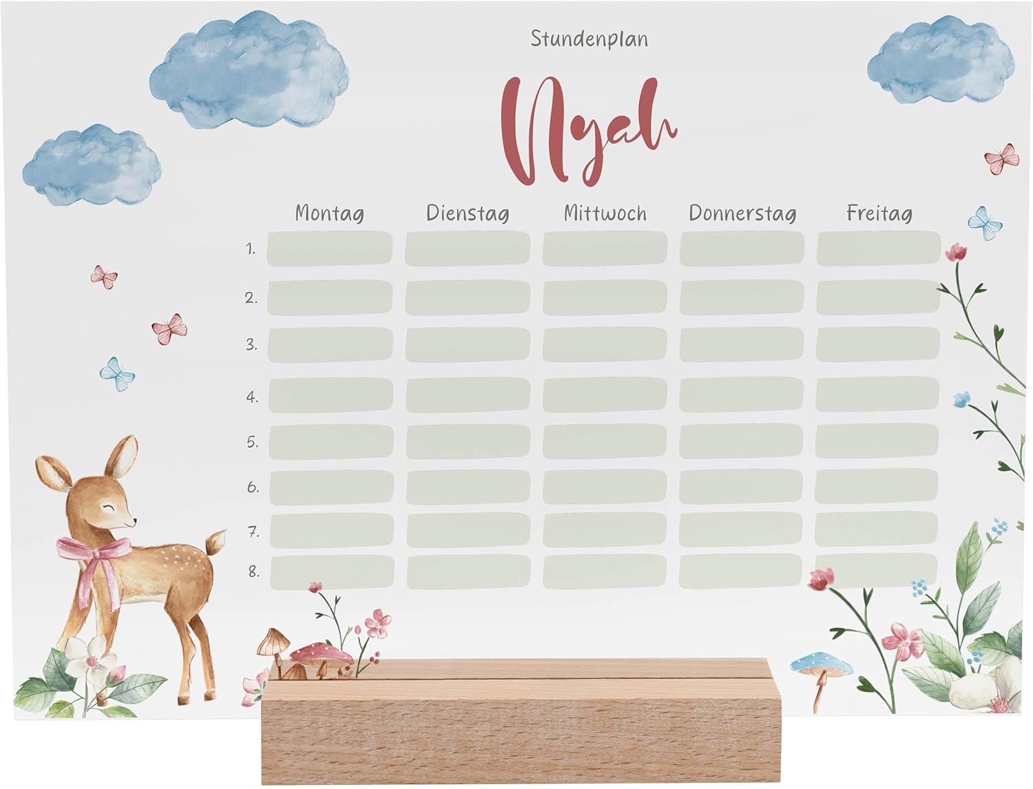 Timetable Wipeable Personalised with Name + Wooden Holder and Pen - DIN A4 - Gifts for School Enrolment - First Day of School Gift for Girls/Boys - Small Gift for First Day of School