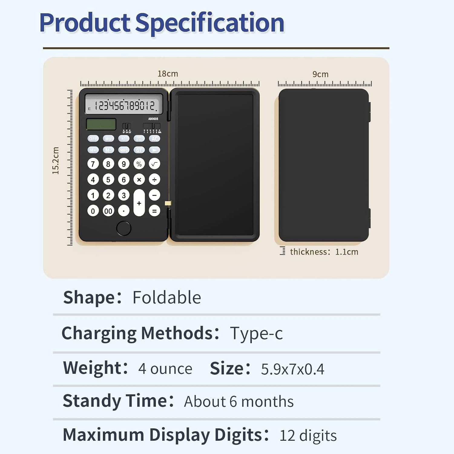NEWYES Upgraded Rechargeable Basic Calculator with Notepad 6.5 Inch Standard Calculator with 12 Digits 2-in-1 Function, Portable for School Office (Black) – Bild 6
